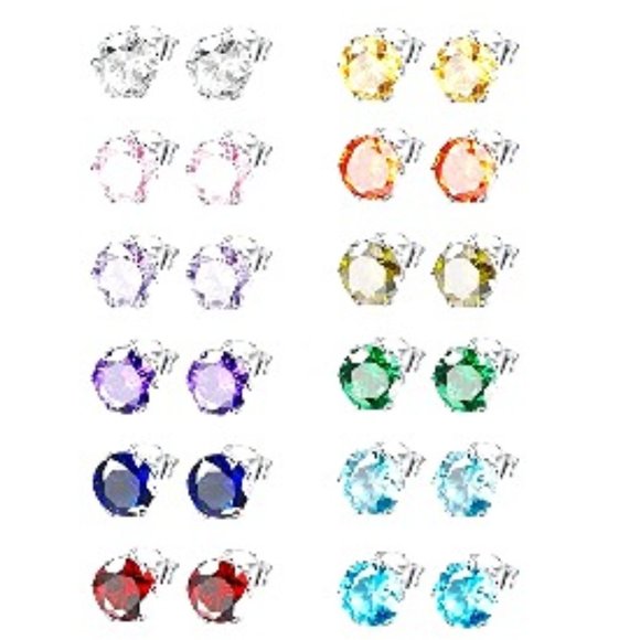 Women's Stainless Steel Stud Earrings Jewelry CZ Set Piercing 12 Pairs - Picture 1 of 6